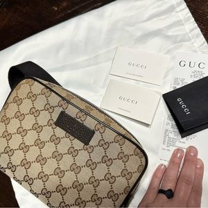 Gucci GG Leather and Canvas Belt Bag/Fanny Pack